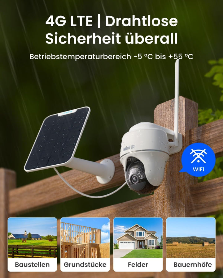 Reolink 4K 3G/4G LTE Überwachungskamera mit SIM Karte, 355°&amp;140° PTZ Solar Kamera Outdoor mit 8MP Fa