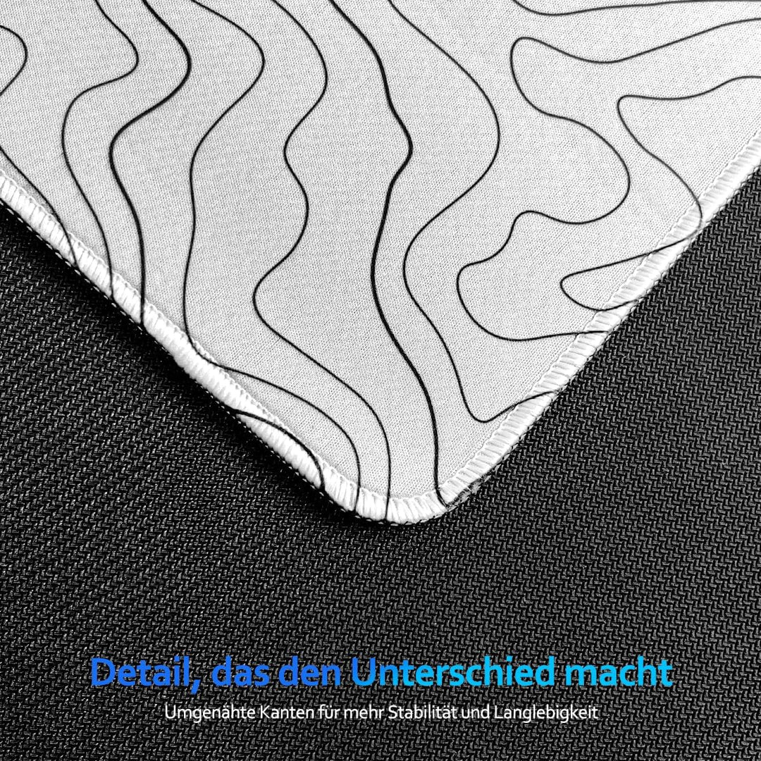 Zindoo XXL Mauspad 900 x 400 mm – Weisses Gaming Mousepad mit Topografischem Linienmuster – Präzise