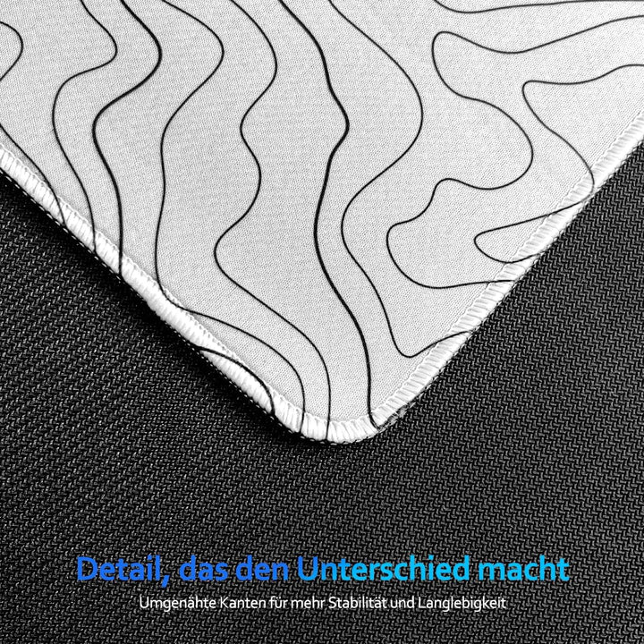 Zindoo XXL Mauspad 900 x 400 mm – Weisses Gaming Mousepad mit Topografischem Linienmuster – Präzise