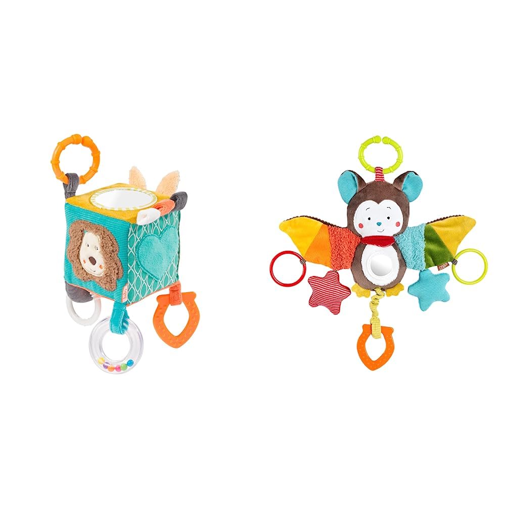 Fehn Motorikwürfel Funky Friends - Motorikspielzeug Baby Aktivitätswürfel &amp; Activity-Spieltier Flede
