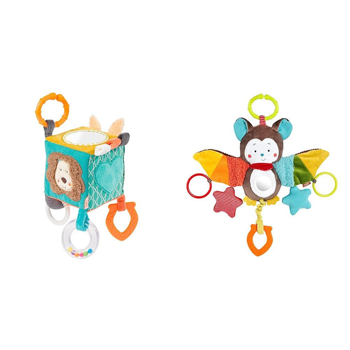 Fehn Motorikwürfel Funky Friends - Motorikspielzeug Baby Aktivitätswürfel &amp; Activity-Spieltier Flede