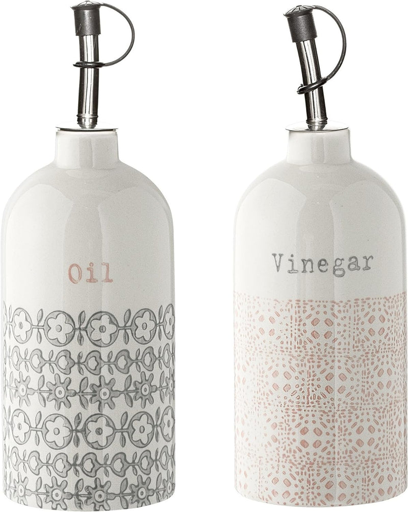 Bloomingville Essig-Öl-Flaschen Cecile Retro Essig und Öl Flaschen Set Ø 7,0 x H 20 cm, grau rosa, K