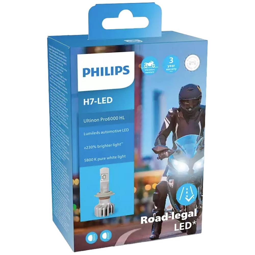 Philips Ultinon Pro6000 H7-LED Motorrad Scheinwerferlampe mit Strassenzulassung, +230% helleres Lich