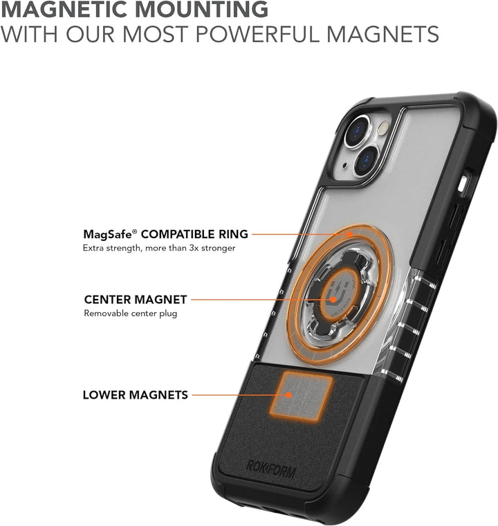 Rokform - iPhone 14 Plus Hülle, Crystal Series, magnetisch + MagSafe kompatibel, klare Apple Hülle,