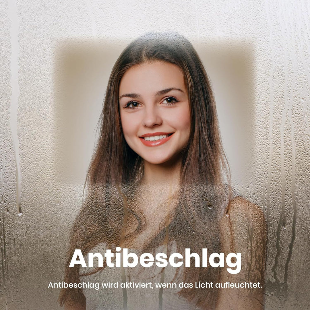 EMKE Badspiegel mit Beleuchtung Rund 60cm, Runder Spiegel mit 3 Lichtfarben Dimmbar, Beschlagfrei, T