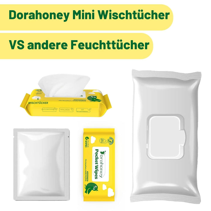 Mini Reise Feuchttücher – Baby Feuchttücher Reisegrösse, 99% Wasser, unparfümiert &amp; hypoallergen, fü