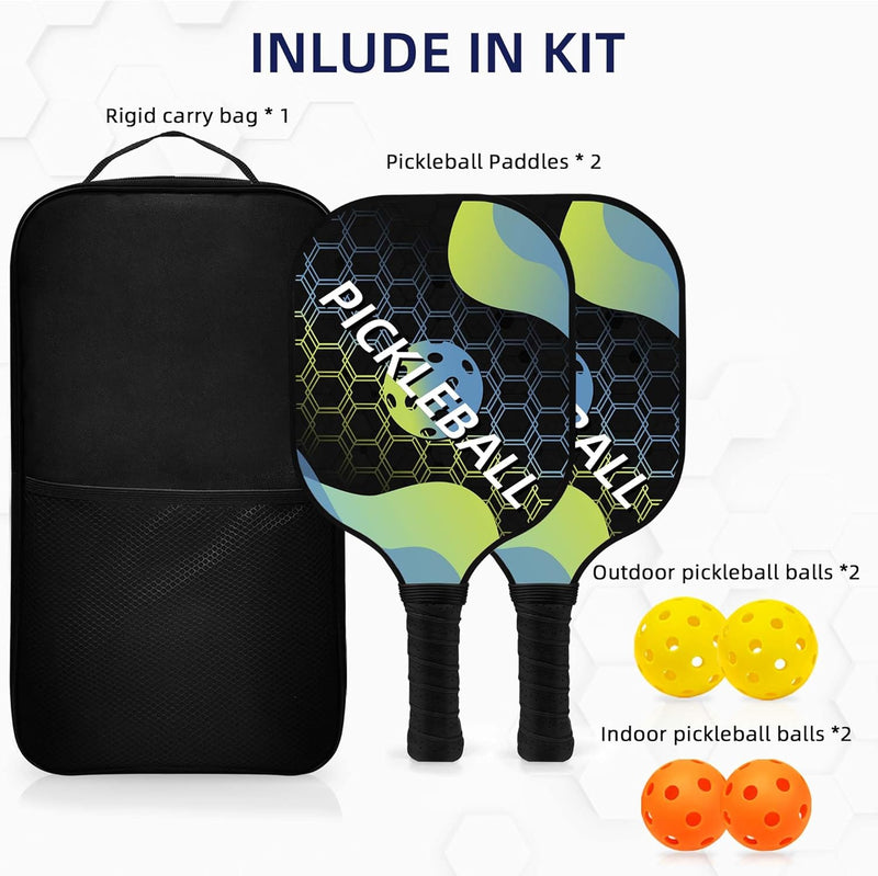 Topfinder Pickleball Set, Fiberglas Pickleball Schläger Paddle Set mit 2/4 Schlägern, 4 Bällen & 1 T