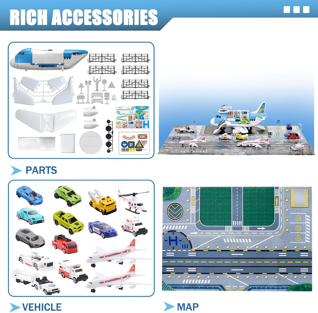 Transport Flugzeug Spielzeug Auto Spielzeug Insgesamt 15 Fortbewegungsmittel mit Verkehrsschildern u