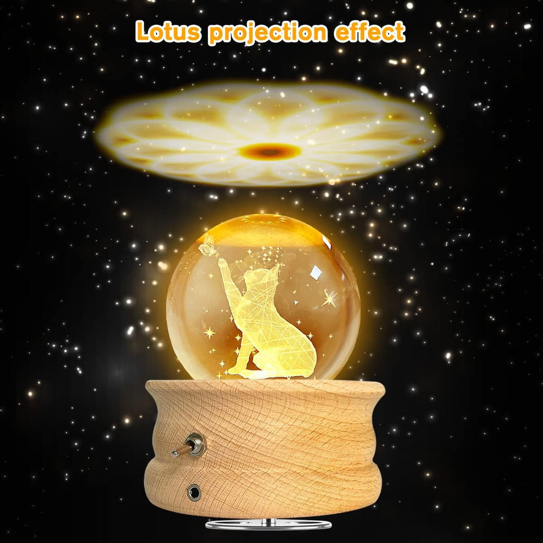 HABOWN Kristallkugel Spieluhr, 360 ° drehbare hölzerne Spieluhr mit Licht，Geburtstagsgeschenk, Proje