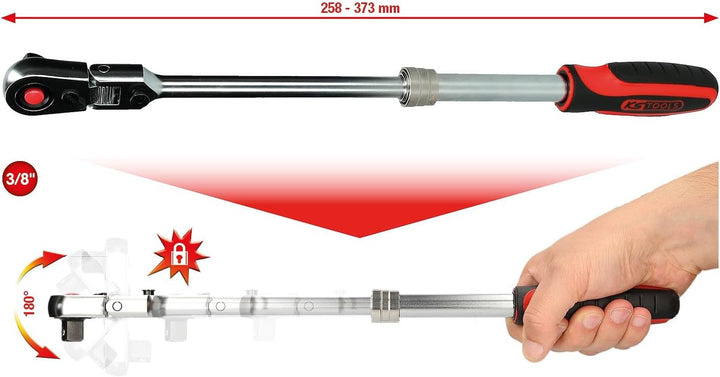 KS Tools 914.3820 3/8" SlimPOWER Teleskop-Gelenk-Umschaltknarre, 72 Zahn
