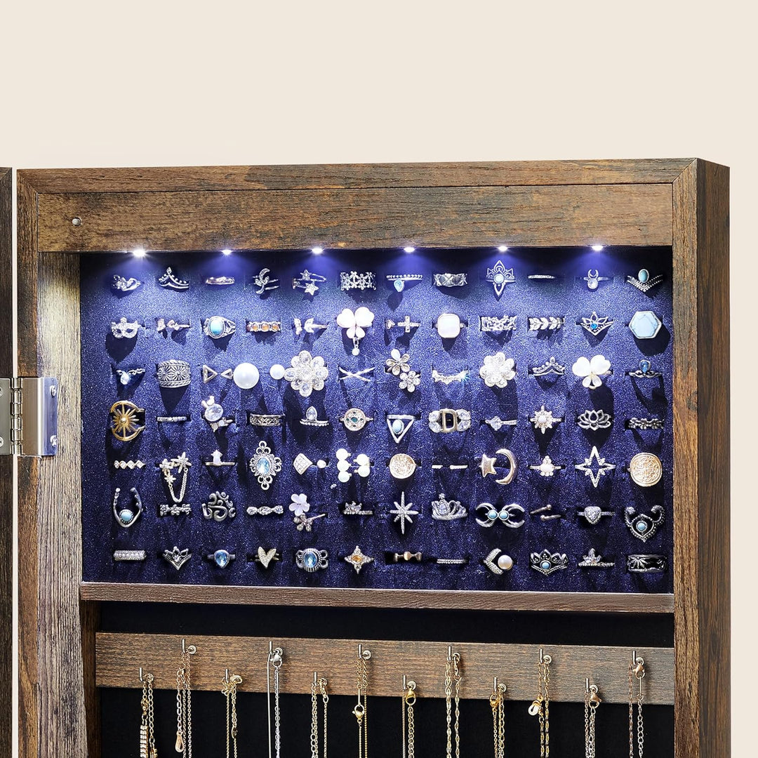 SONGMICS Schmuckschrank, Wand-Aufbewahrungsmöbel für Halsketten, Ohrringe, Zubehörschrank, mit Spieg