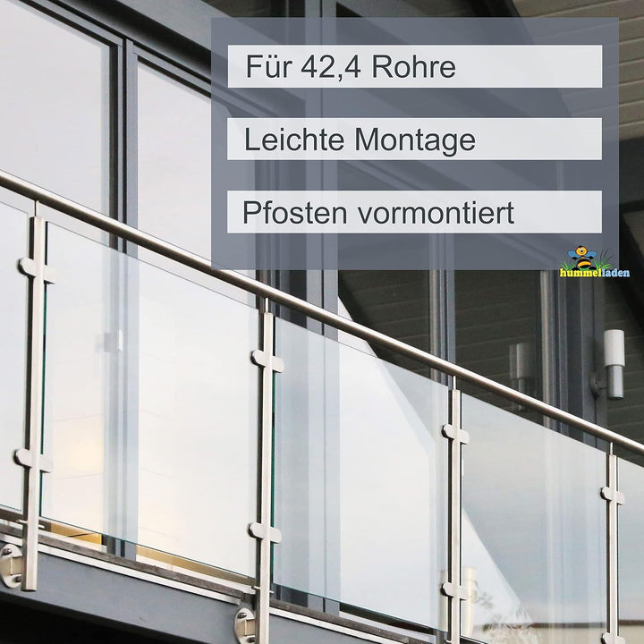 Edelstahl Geländerpfosten Mittel- oder Endpfosten mit Glashalter und Handlauf-Träger - 42,4mm - Wang