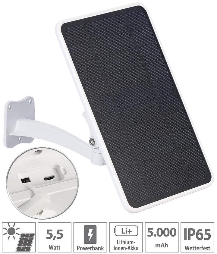 VisorTech Solarpanel 5V mit Akku: 5,5-Watt-Solarpanel mit 5.000-mAh-Powerbank, 5V, für IP-Kameras u.