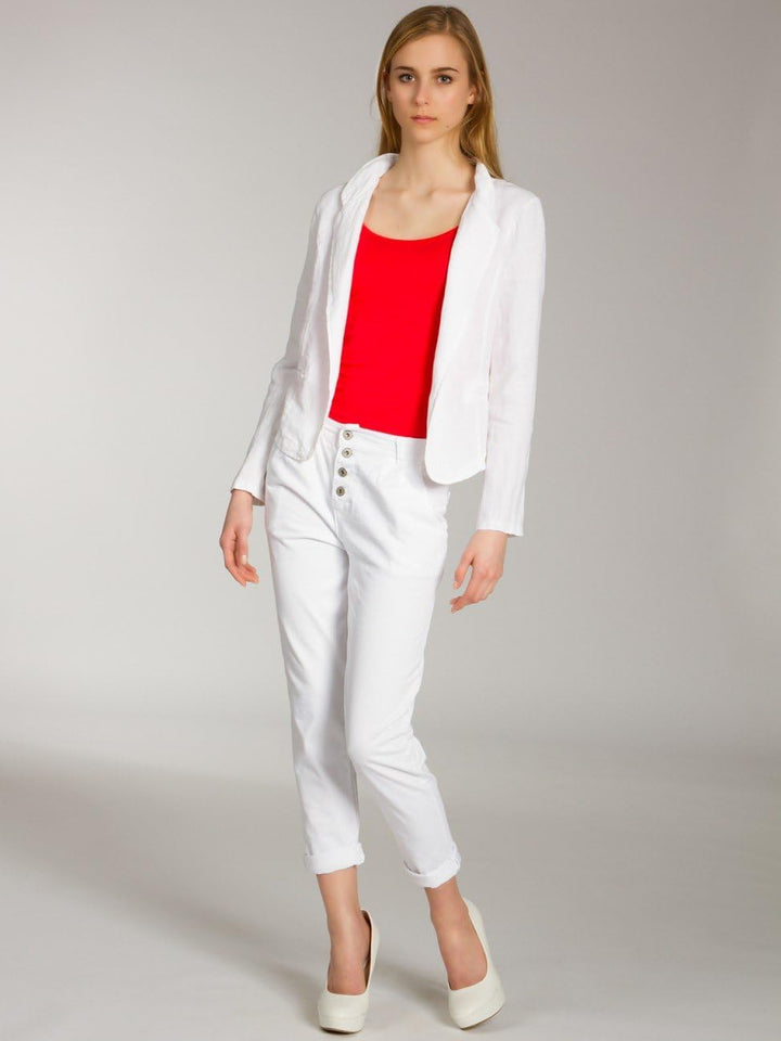 Caspar BZR004 kurzer Damen Leinen Sommer Blazer XS Weiss, XS Weiss