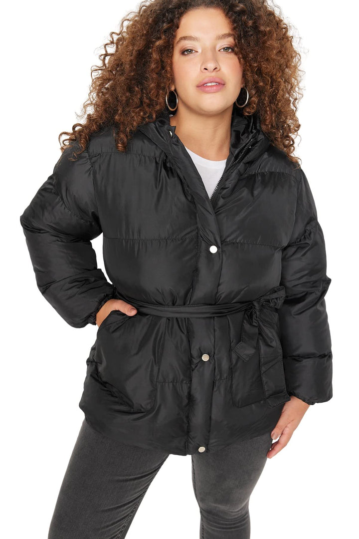 TRENDYOL Damen Slim Puffer Plain Webstoff Grössen in Winterjacke Coat 42 Grosse Grössen Schwarz, 42
