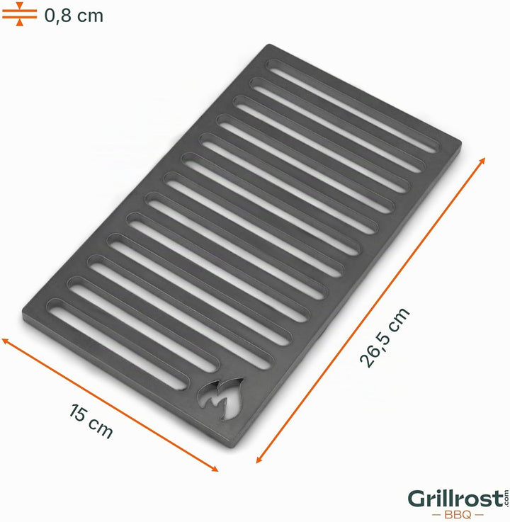 Ofenrost aus massivem Stahl - langlebiger als Gussroste - für Öfen und Kamine 15 x 26.5cm, 15 x 26.5