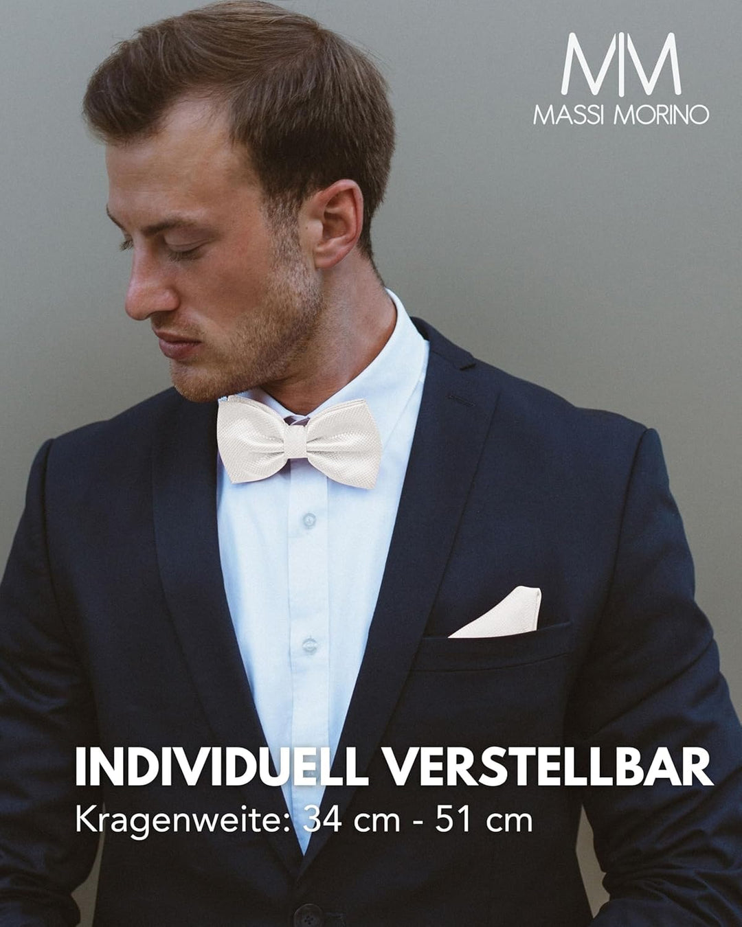 Massi Morino Fliege mit Einstecktuch für Herren Set - Anzug Herrenfliege zur Hochzeit - Verstellbare
