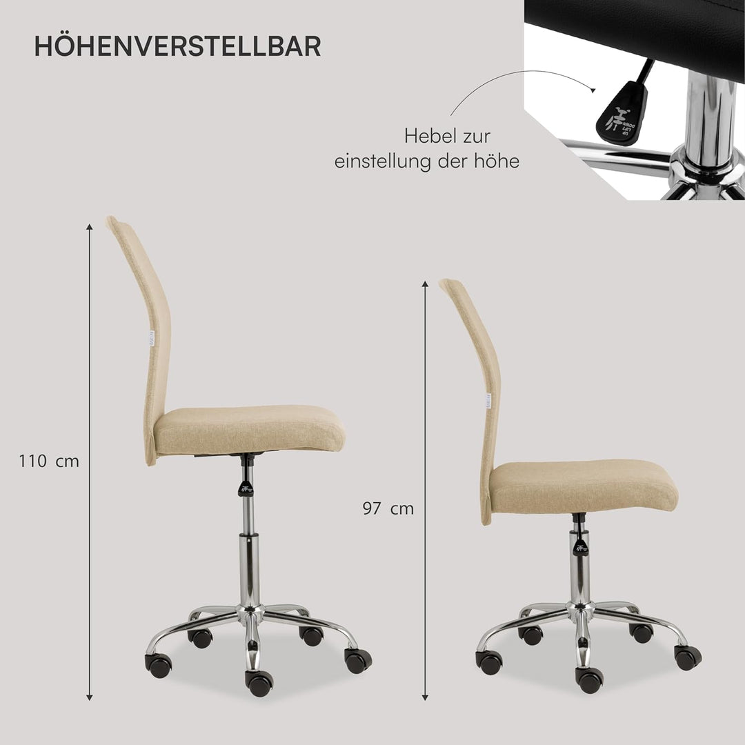 Baroni Home Bürostuhl aus Stoff, gepolsterter Bürostuhl 360° drehbar, Verstellbarer Höhe und ohne Ar