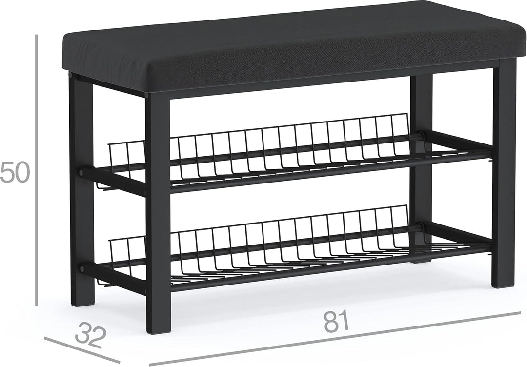 stabiles Schuhregal mit Sitzbank platzsparende Schuhbank mit 2 Gitterablagen 81x50x32 cm, formschöne