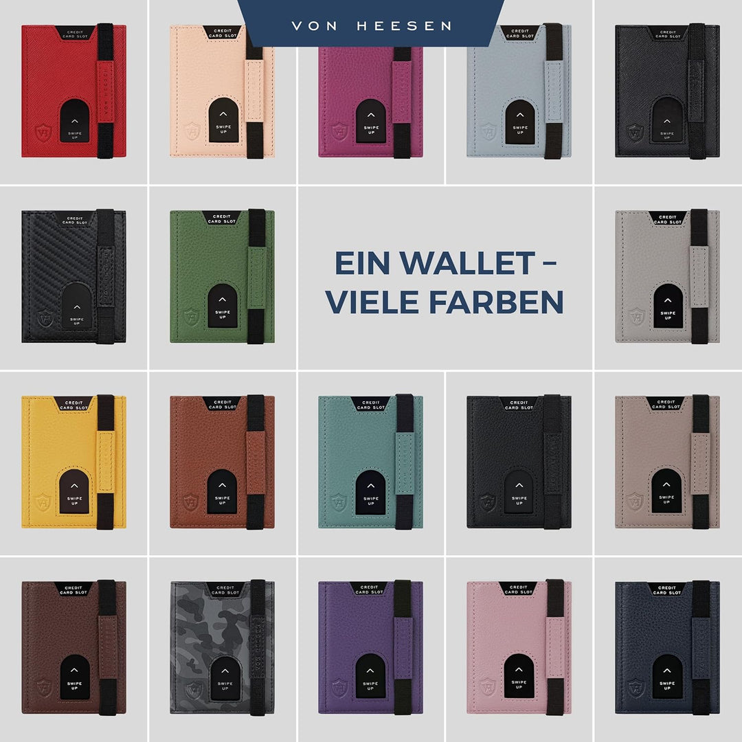 VON HEESEN Slim Wallet mit Münzfach & RFID-Schutz - Leder Geldbeutel - Mini Geldbörse für Herren und