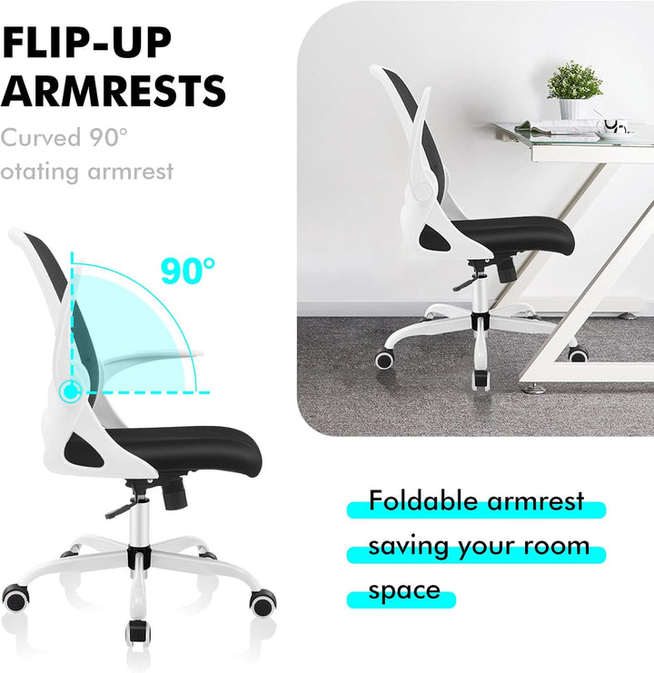 KERDOM Bürostuhl, Ergonomischer Schreibtischstuhl mit klappbarer Armlehnen, Mesh Computerstuhl Arbei