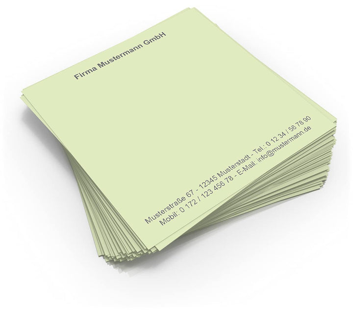 500 Notizzettel personalisiert in praktischer Zettelbox mit Stiftehalter 10 x 10 cm (hellgrün), hell