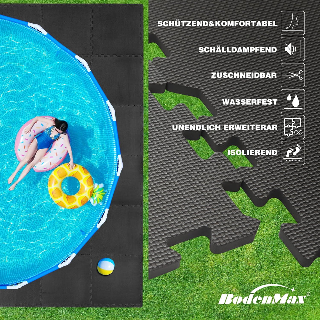 Eva Bodenschutzmatte Fitness 30x30x1cm – Puzzlematte rutschfest & stossdämpfend – 108 Stück schwarz