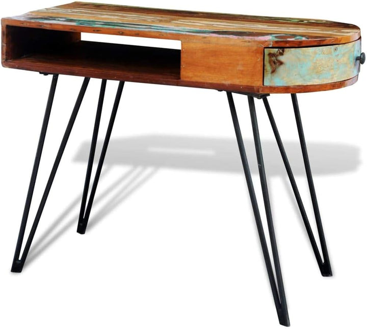 Retro Design Tisch, Reine Handarbeit, Vintage Konsolentisch Metallbeine & Schublade, Recyceltes Mass