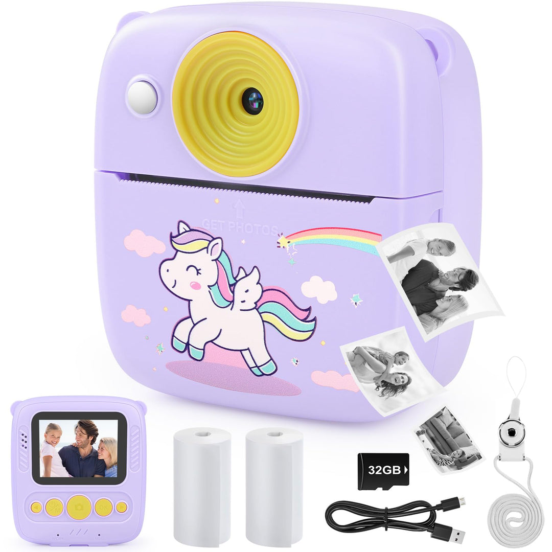 Dhapy sofortbildkamera Kinder, 48MP Kinderkamera Sofortbildkamera mit Druckpapier & 32 G TF Karte, 1