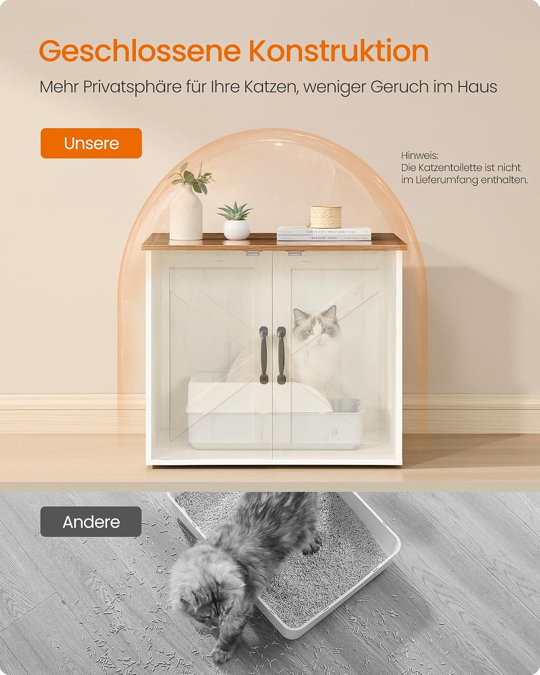 Feandrea Katzenhaus, Katzenklo-Schrank, versteckte Katzentoilette, Beistelltisch, für Haustiere im I