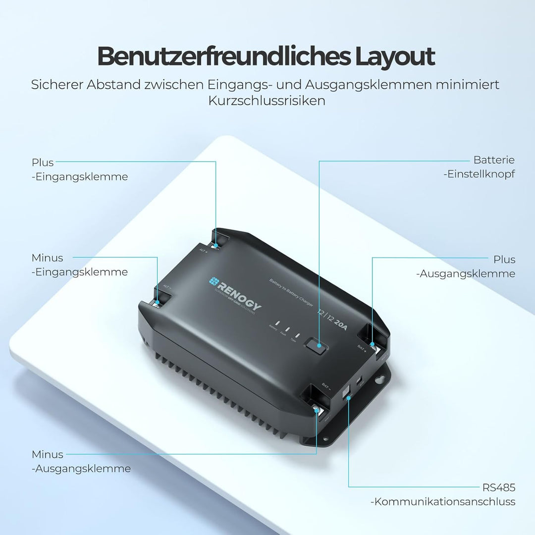 Renogy 20A DCDC Batterieladegerät, 12V Solarenergie Ladegerät, AGM, Flooded, Gel, and Lithium Batter