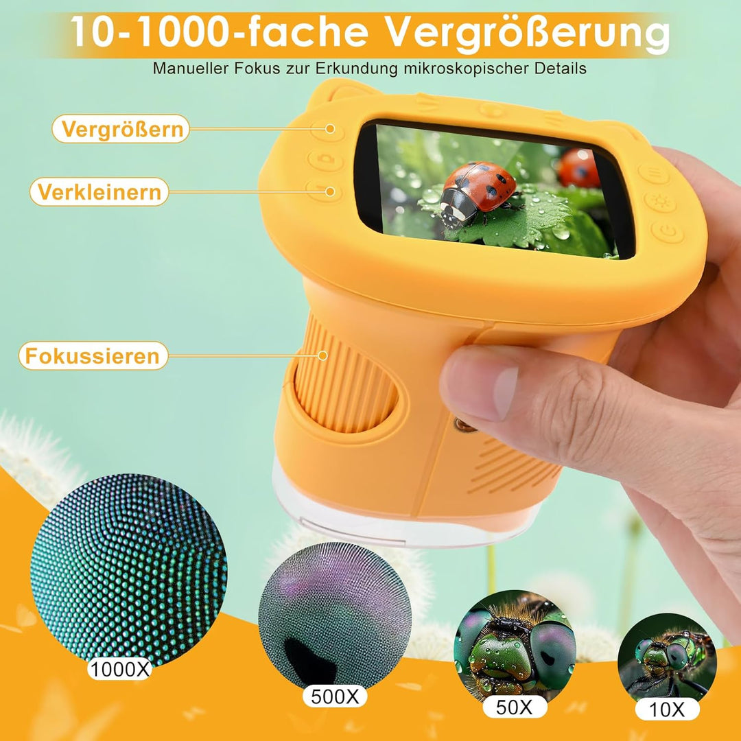 Mikroskop für Kinder 1000X 4K Digitales Mikroskop für Kinder mit 1080P HD 2,4″ IPS-Display & 8 LED,