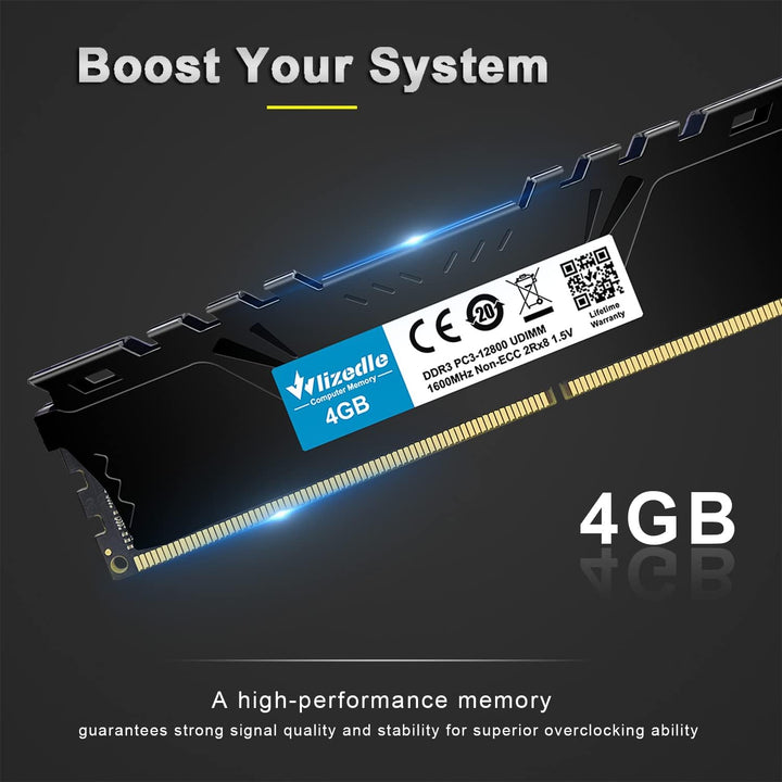 DDR3 Desktop Memory RAM 4GB 1600MHz CL11 UDIMM, PC Arbeitsspeicher PC3-12800 240-Pin 1,5V Non-ECC 2R
