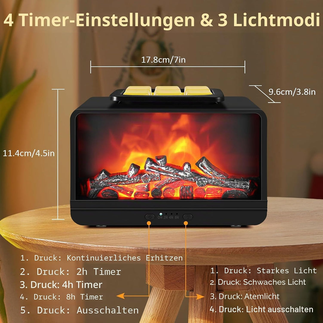 Wowlela Duftlampe Elektrisch, Dynamische Flamme Kamin Elektrische Duftlampe für Wachs mit 4 Timer &amp;