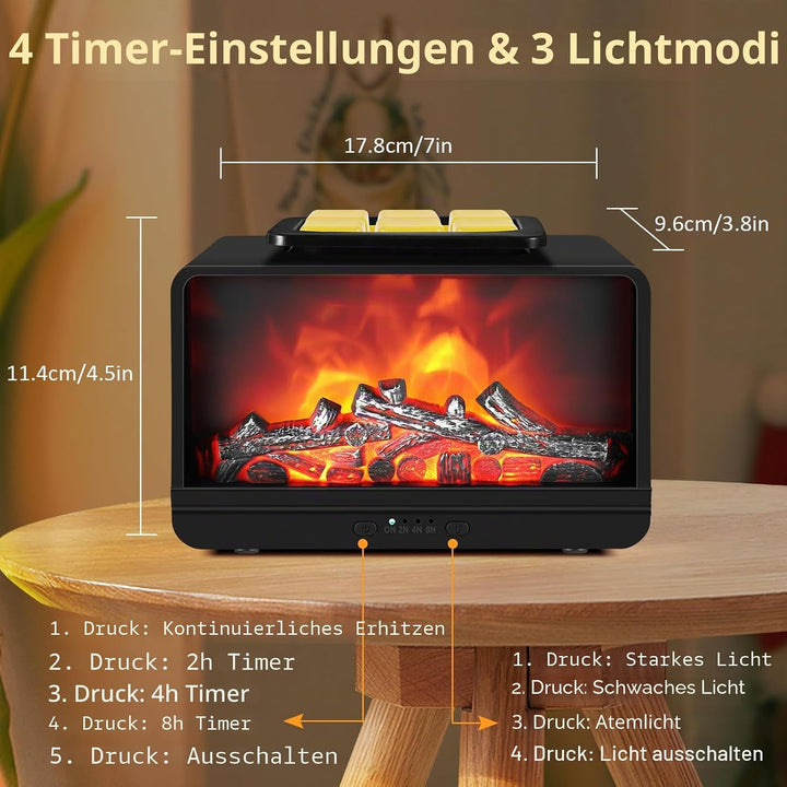 Wowlela Duftlampe Elektrisch, Dynamische Flamme Kamin Elektrische Duftlampe für Wachs mit 4 Timer &amp;