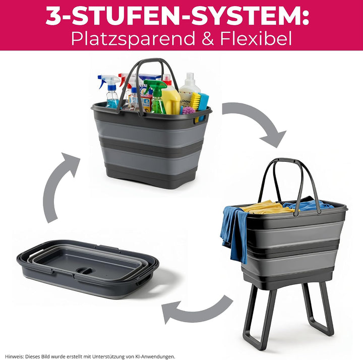 Faltbare Multifunktions-Waschwanne mit Ablauf - 26 L (Anthrazit), Anthrazit