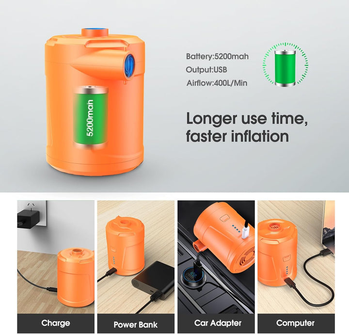 Elektrische Luftpumpe,5200mAh Wiederaufladbare Akku Luftpumpe Planschbecken Pool Kinder,Mini Luftpum
