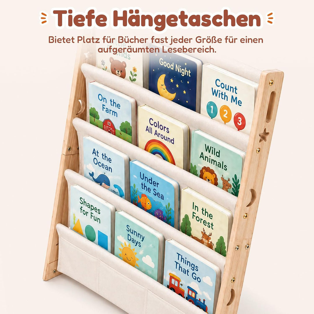 COSYLAND Bücherregal Kinder aus Kiefernholz, 4 Tiefe Fächer für Übersicht | Cover frontal sichtbar,