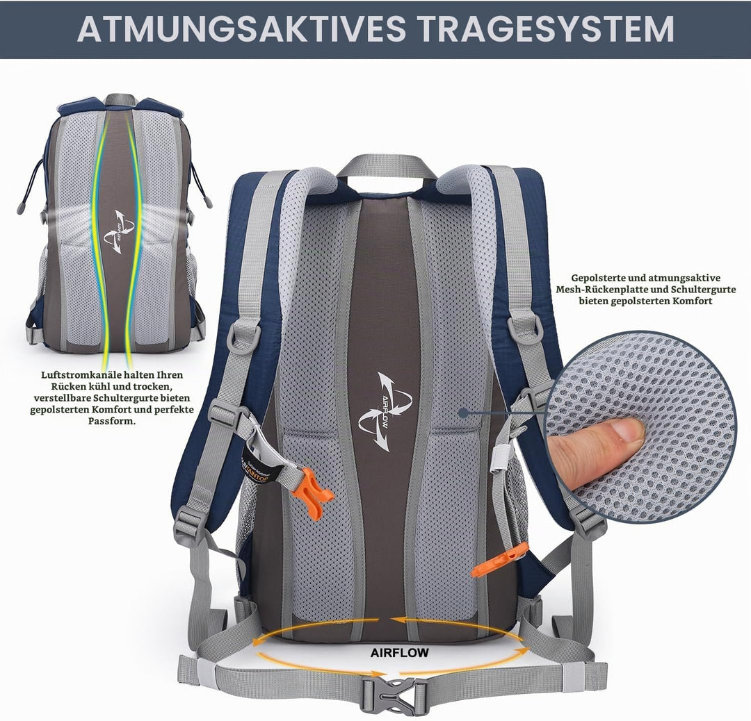 Mountaintop 20L Wanderrucksack Herren Damen Reiserucksack Blau mit Orange, Blau mit Orange