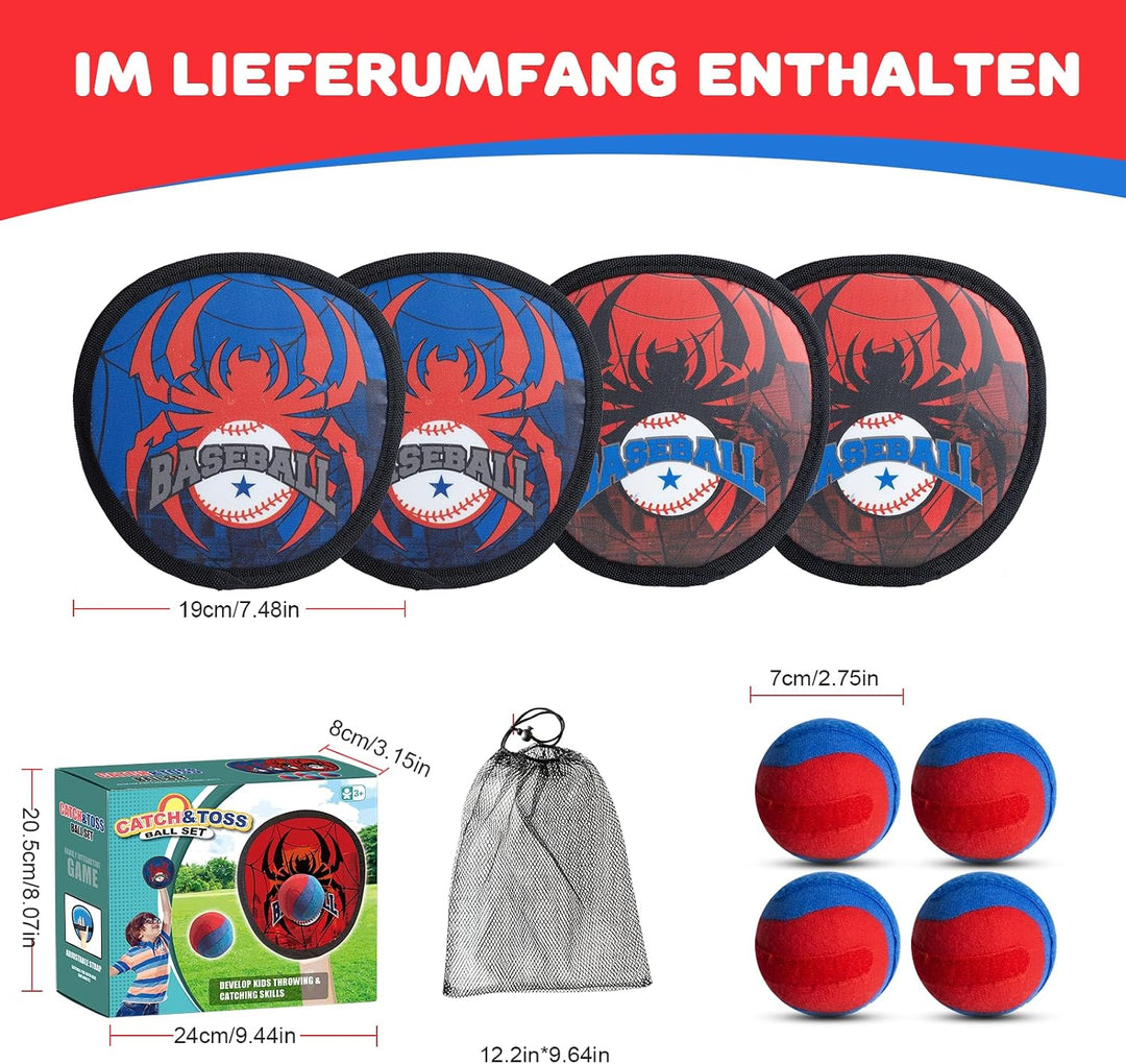 Klettball Set mit 4 Fangscheiben 4 Bälle, Klettballspiel für Kinder ab 3-12 | Ballspiele für Drausse