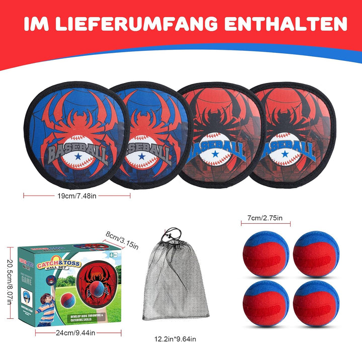 Klettball Set mit 4 Fangscheiben 4 Bälle, Klettballspiel für Kinder ab 3-12 | Ballspiele für Drausse