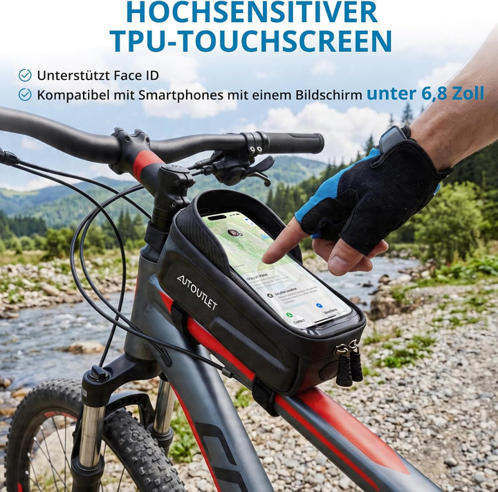 AUTOUTLET Fahrradtasche Rahmen, 1,5L Eva Hartschale Rahmentasche Fahrrad Lenker Wasserabweisend Hand