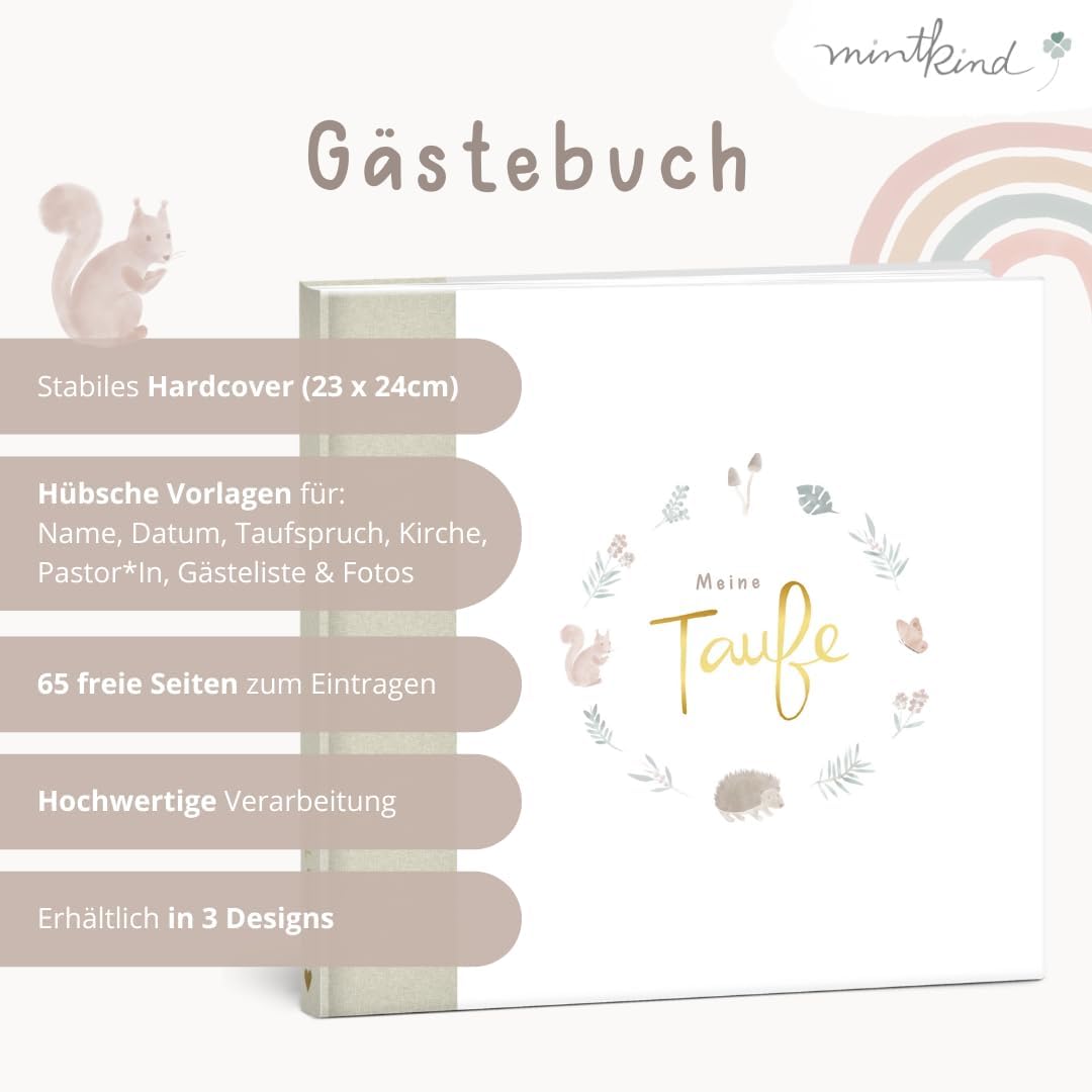 mintkind® Gästebuch Meine Taufe Wald I für Junge & Mädchen | Taufbuch, Taufgeschenk, Taufalbum, Erin