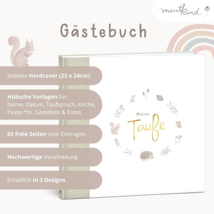mintkind® Gästebuch Meine Taufe Wald I für Junge & Mädchen | Taufbuch, Taufgeschenk, Taufalbum, Erin