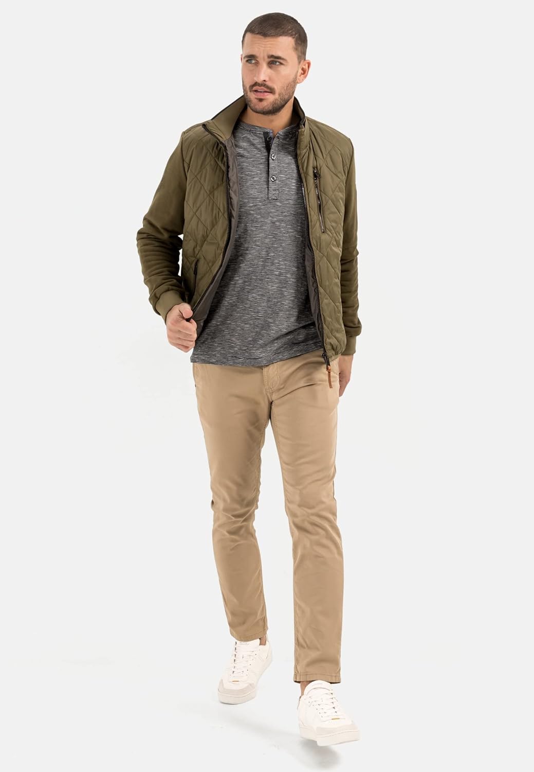 camel active Herren Steppblouson mit Jerseyärmeln 30 Olive Brown, 30 Olive Brown