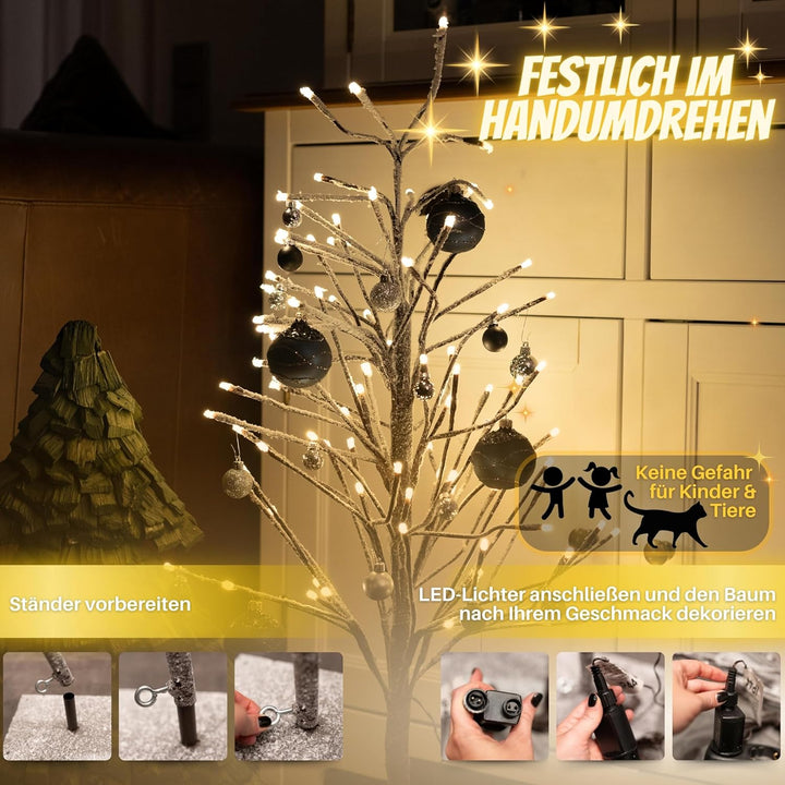 HiLight LED Weihnachtsbaum 80 cm braun - mit 88 warmweissen LEDs und Schneedeko - Christbaum/Tannenb