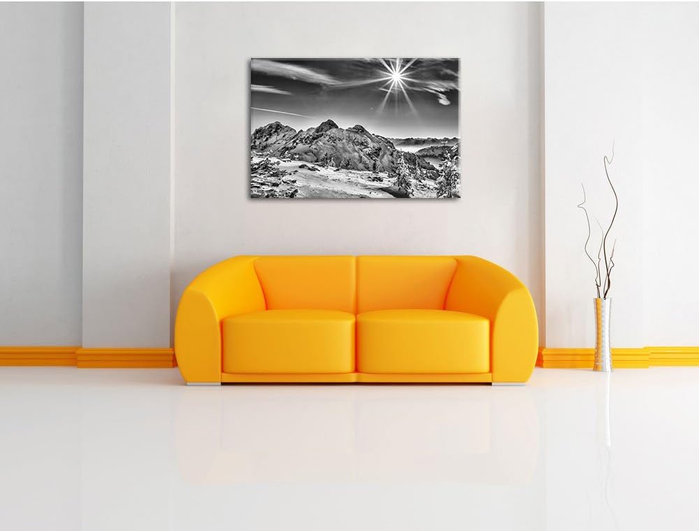 Monocrome, Tannheimer Tal, Format: 100x70 auf Leinwand, XXL riesige Bilder fertig gerahmt mit Keilra