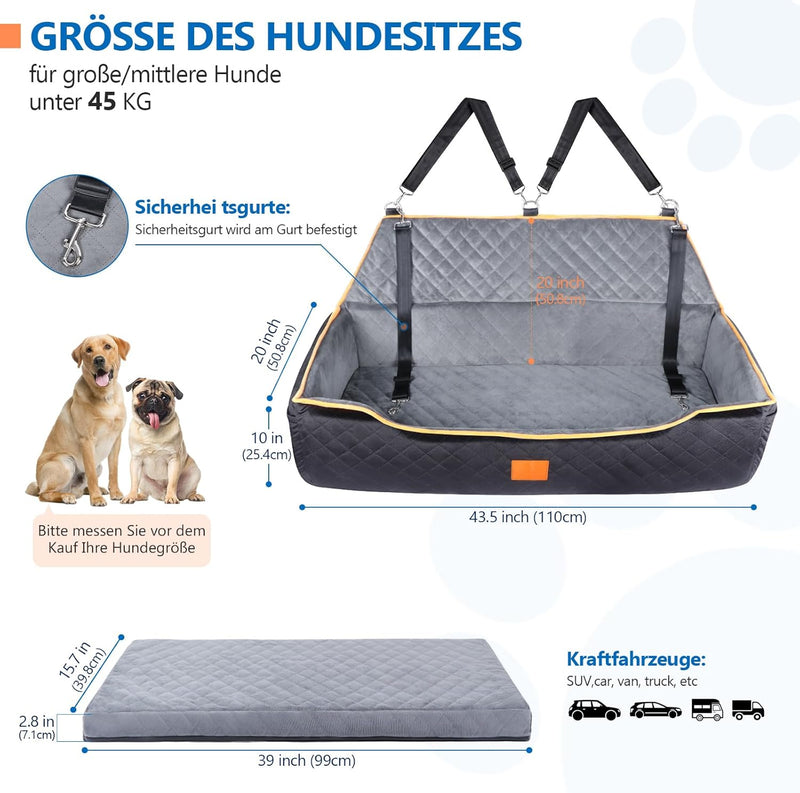 GL GLENSLAVE Hundeautositz für grosse/mittlere Hunde, bequemes Hundeautobett Pet Booster für den Rüc