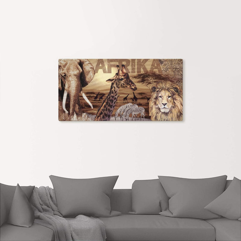 Artland Leinwandbild Wandbild Bild auf Leinwand 100x50 cm Wanddeko Afrika Tiere Safari Savanne Elefa