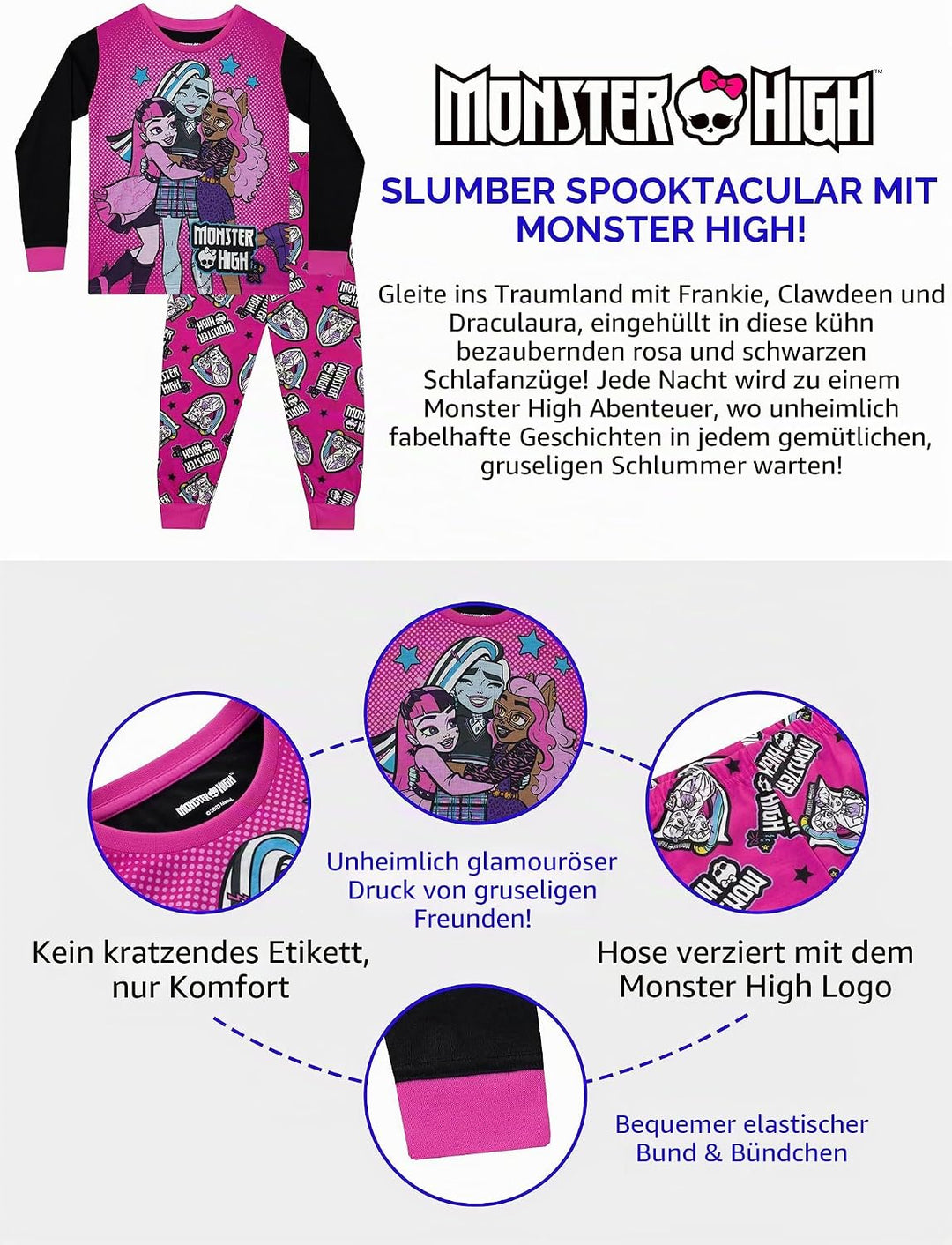Monster High Schlafanzug | Draculaura Mädchen Schlafanzug | Kinder-schlafanzüge | Offizielles Mercha